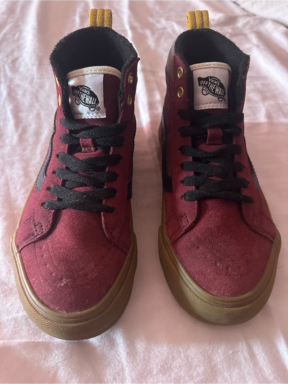 Vans Custom Burgundy and Black High-Top Sneakers with Gum Sole